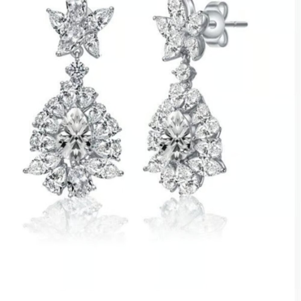 Rachel Glauber CZ Snowflake Cluster Dangle Earrings  - A350